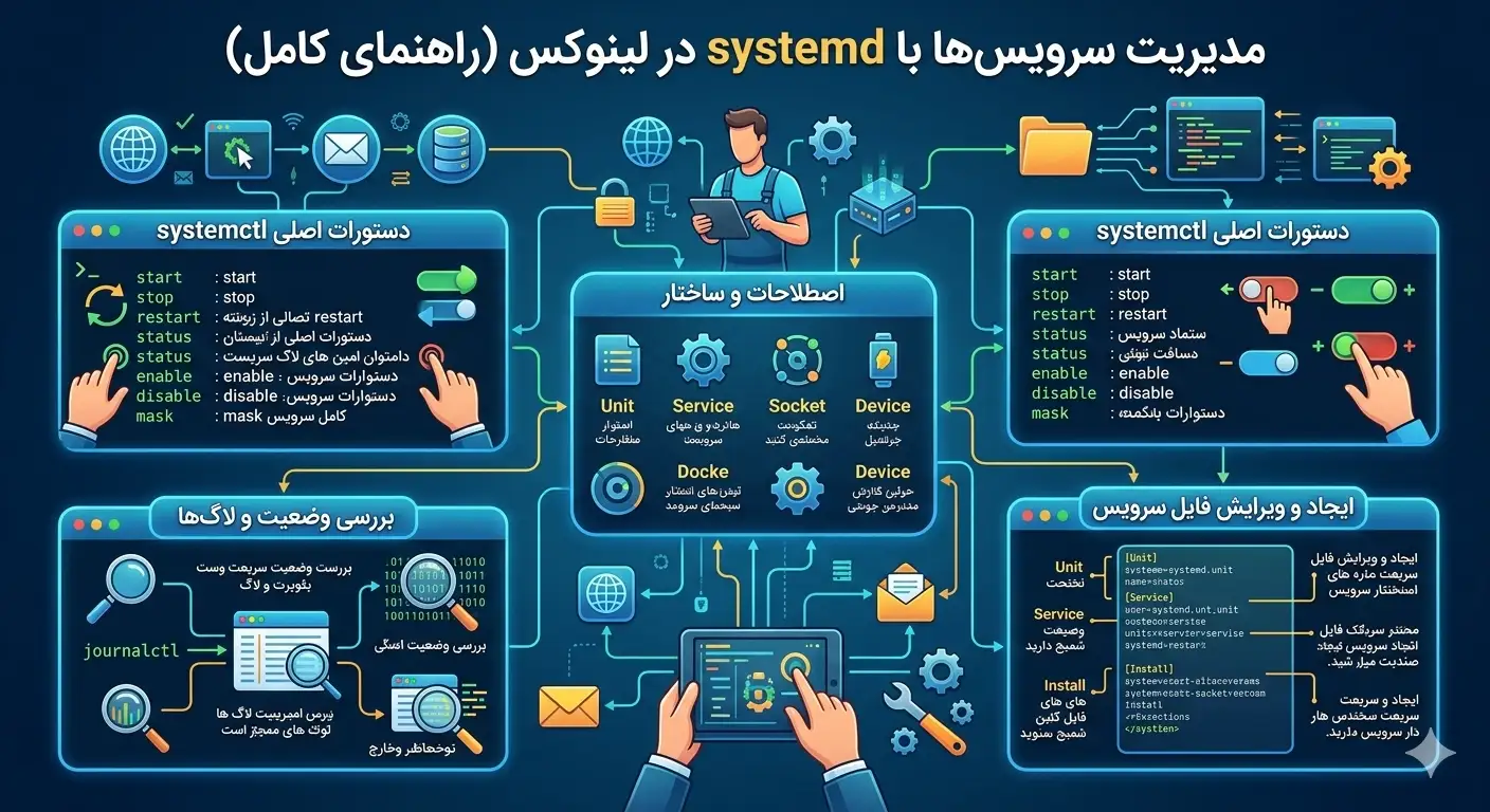 مدیریت سرویس‌ها با systemd در لینوکس (راهنمای کامل)